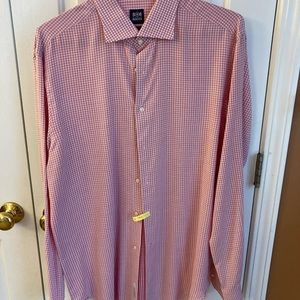 Boggi Milano Men’s Dress Shirt, Slim Fit, 44, 17 1/2, Red & White